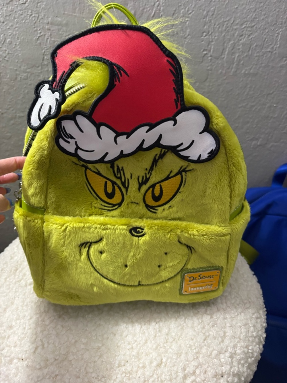 Loungefly Grinch Green Plush Mini Backpack with Red Santa Hat